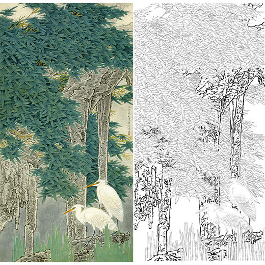 竖幅工笔花鸟白描底稿-白鹭-周彦生《清江寒仕》-多种白描尺寸可选-QN13 商品图0