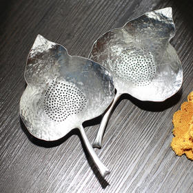 茶道配件-茶漏-纯锡树叶款茶漏