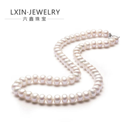 六鑫珠宝 8-9mm近圆强光天然淡水珍珠项链 | 圆润饱满，颜色白亮色泽好 商品图0