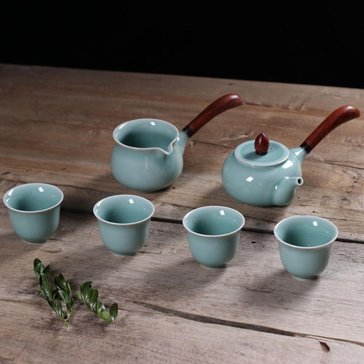 尚唐丨龙泉青瓷五行茶具 半手工 四杯一公道一茶壶 尚粉釉色 商品图0