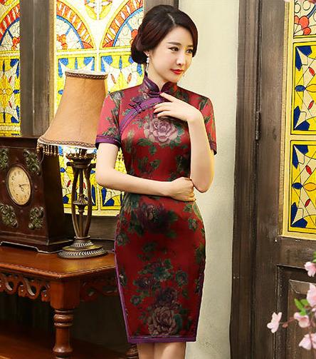 ZA2411天生贵气爆款复古重磅真丝香云纱中长款双层旗袍 商品图1