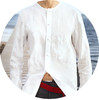 子皿三石 设计师原创 新中式男装 事事如意白色大麻圆领衬衣 商品缩略图3