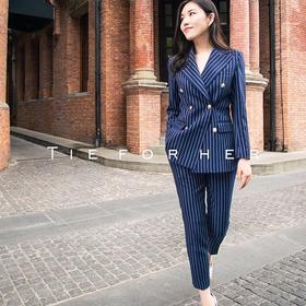 TF028 藏青色条纹双排扣 西装