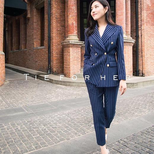 TF028 藏青色条纹双排扣 西装 商品图0