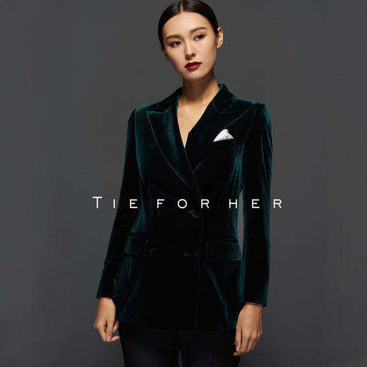 TF062 墨绿色丝绒双排西装上衣 商品图2