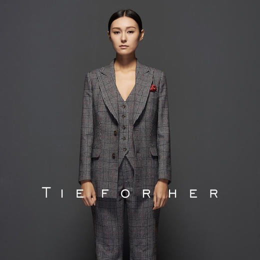 TF052 黑白红格羊毛西装 商品图0