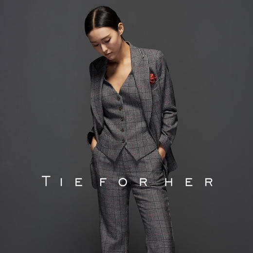 TF052 黑白红格羊毛西装 商品图1