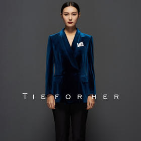 TF061 湖蓝色丝绒西装上衣