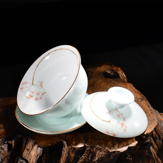 永利汇 陶瓷手绘盖碗三才茶碗功夫茶杯茶具瓷都德化手抓泡茶碗器壶 商品图1