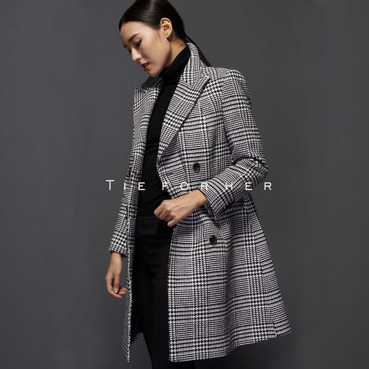 TF035 黑白亲王格双排法兰绒大衣 商品图2