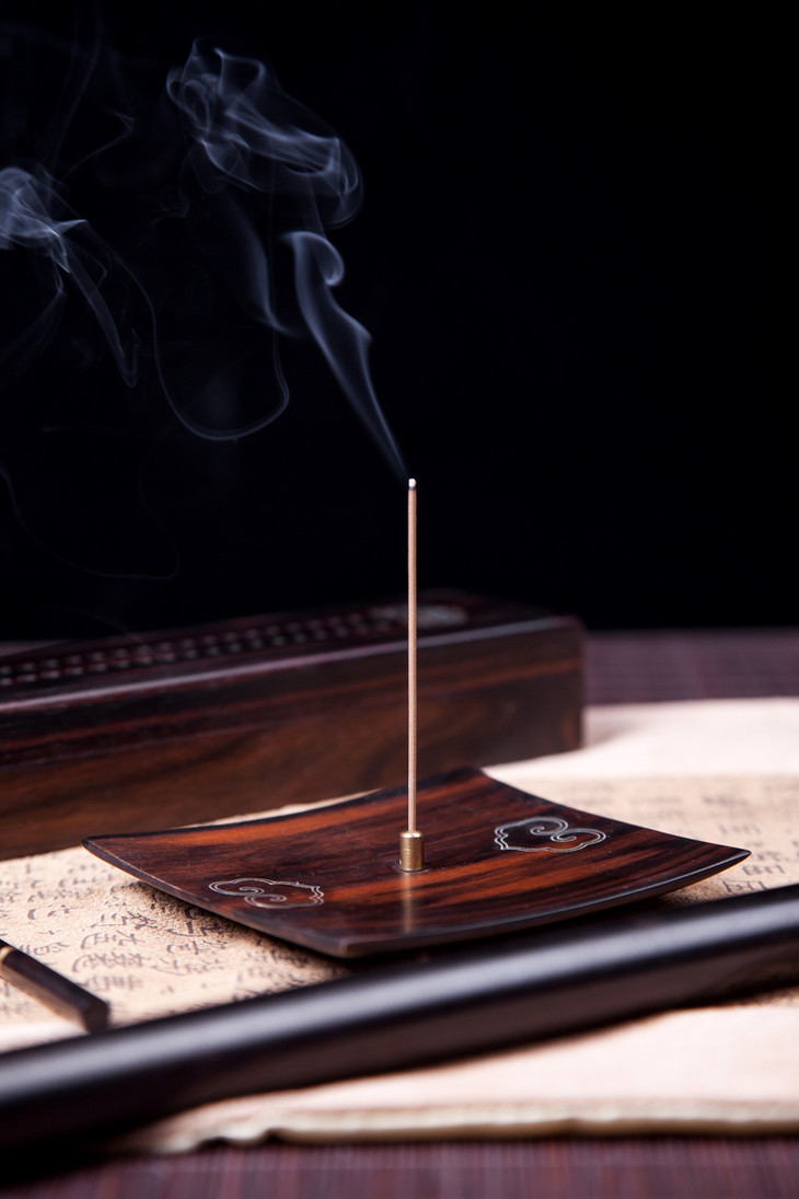 黑檀镶银丝如意香具四件套