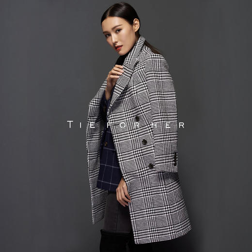 TF035 黑白亲王格双排法兰绒大衣 商品图1