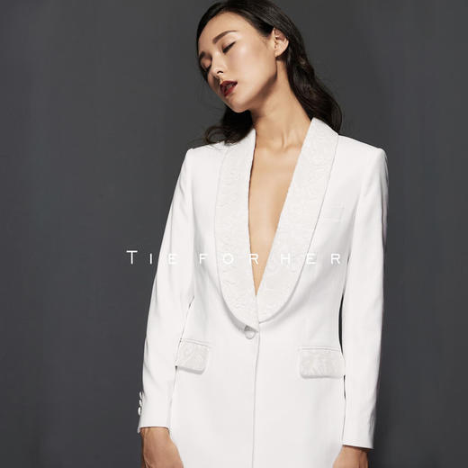 TF023 白色蕾丝礼服单排西装 商品图1