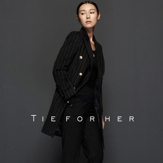 TF034 黑条纹羊毛西装大衣 商品图0