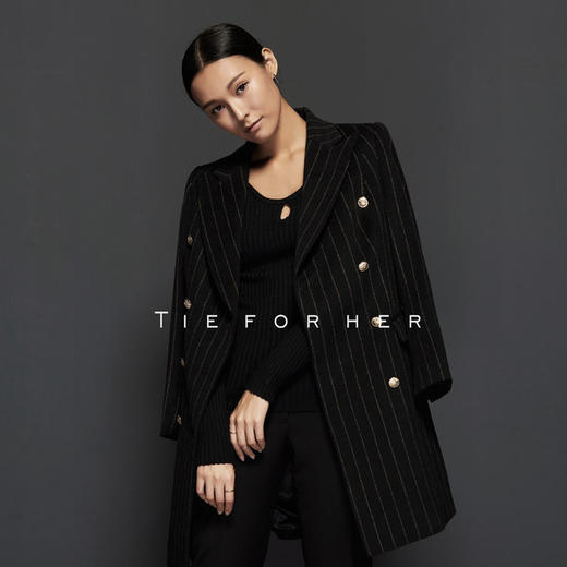 TF034 黑条纹羊毛西装大衣 商品图1