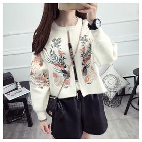 【服饰鞋包】春秋民族风针织衫女开衫短款拉链长袖刺绣外搭毛衣宽松外套女装