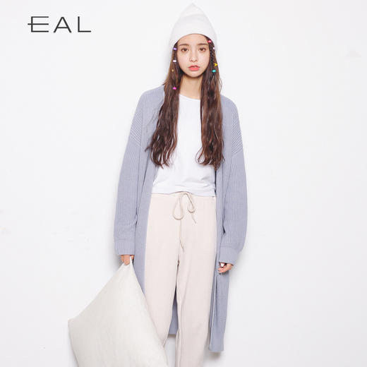 【服饰鞋包】春装新款女士纯色V领针织衫开衫韩版中长款长袖女装毛衣外套 商品图0