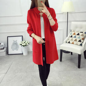 【服饰鞋包】春季新款女装韩版中长款针织衫百搭长袖立领针织开衫外套