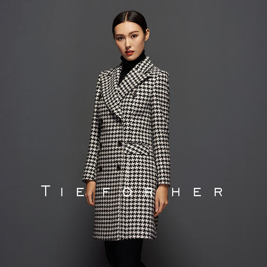 TF036黑色千鸟格双排八扣三短大衣 商品图2