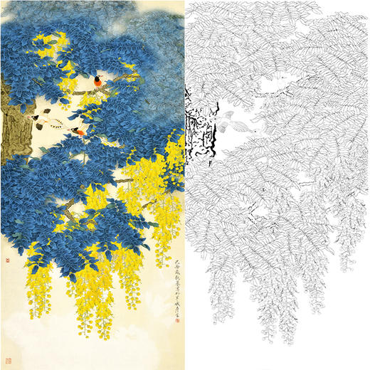 竖幅工笔花鸟白描底稿周彦生羊城春雨多种白描尺寸可选qn22