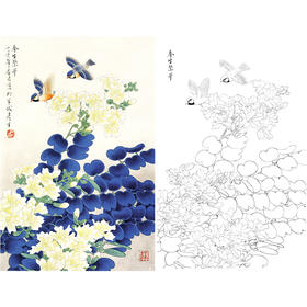 竖幅工笔花鸟白描底稿-周彦生白荆花《春生繁华》-多种白描尺寸可选-QN31