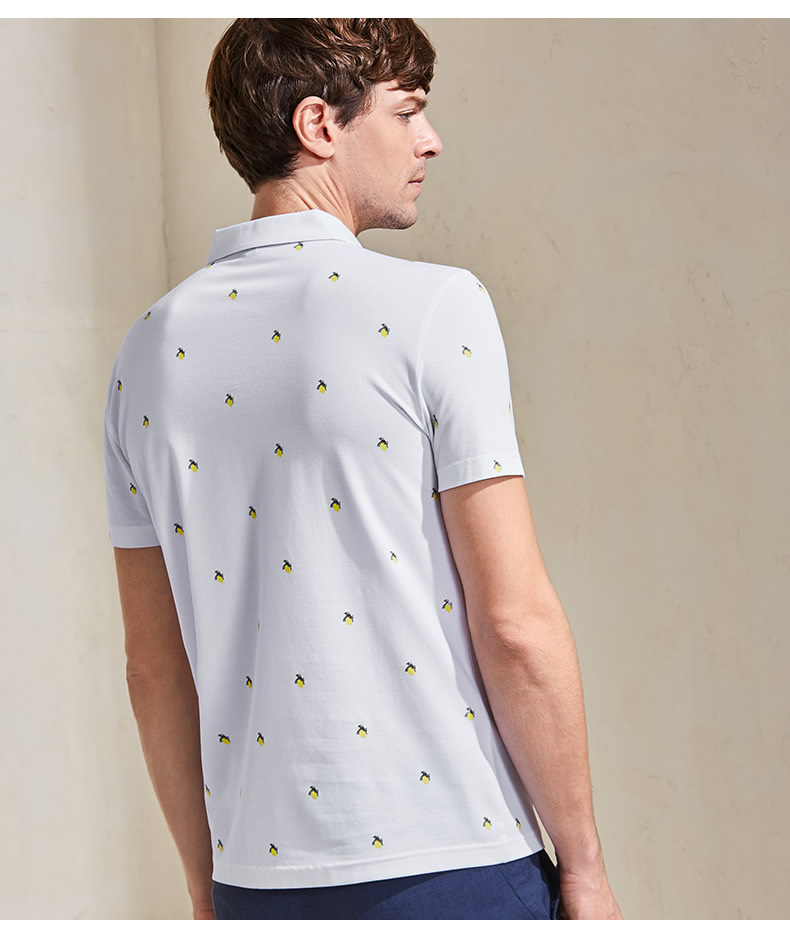 法曼斯2017夏季新款天丝棉短袖t恤男趣味印花翻领休闲舒适体恤