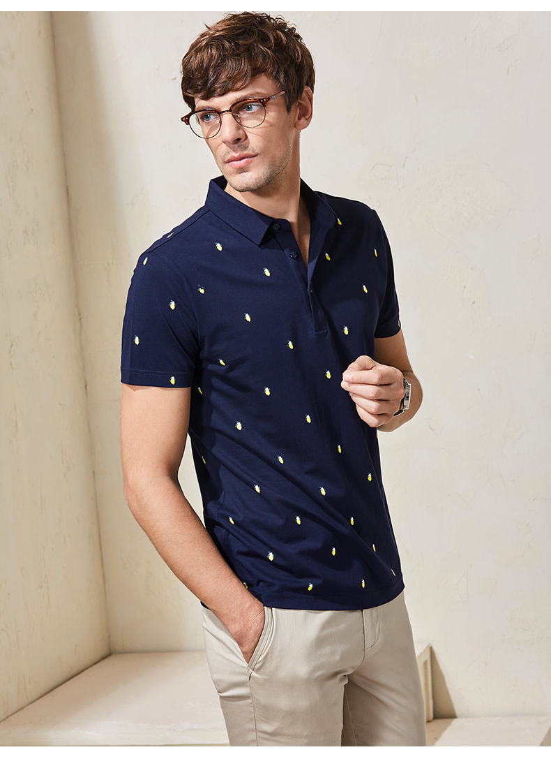 法曼斯2017夏季新款天丝棉短袖t恤男趣味印花翻领休闲舒适体恤