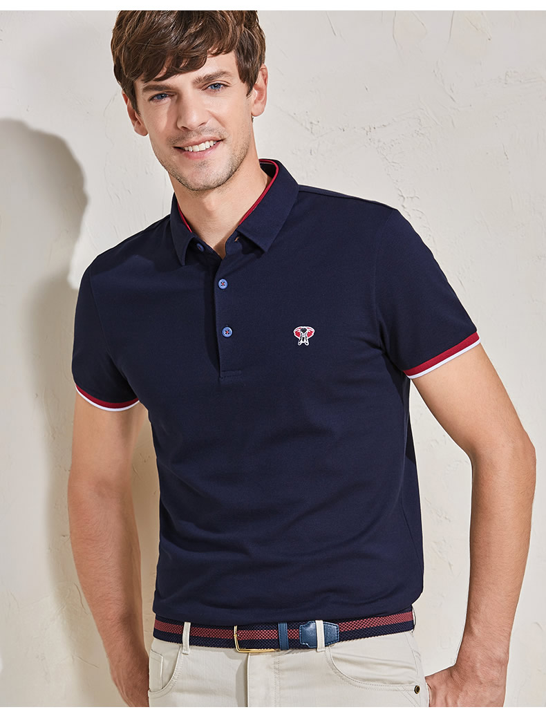 法曼斯2017春夏新款青春活力大象刺绣商务休闲翻领短袖男polo衫