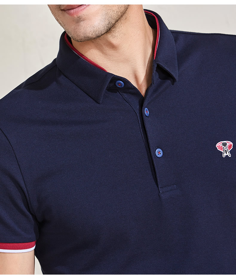 法曼斯2017春夏新款青春活力大象刺绣商务休闲翻领短袖男polo衫