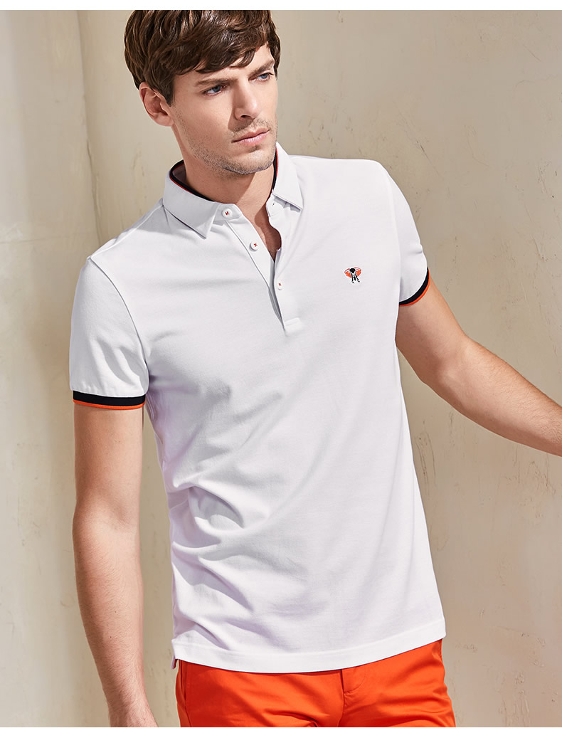 法曼斯2017春夏新款青春活力大象刺绣商务休闲翻领短袖男polo衫