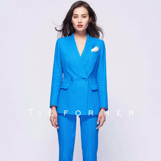 TF080 糖果蓝青果领双排扣两件套西装 商品图0