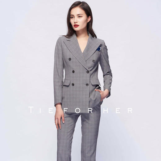 TF070 黑白格纹双排扣两件套西装 商品图2