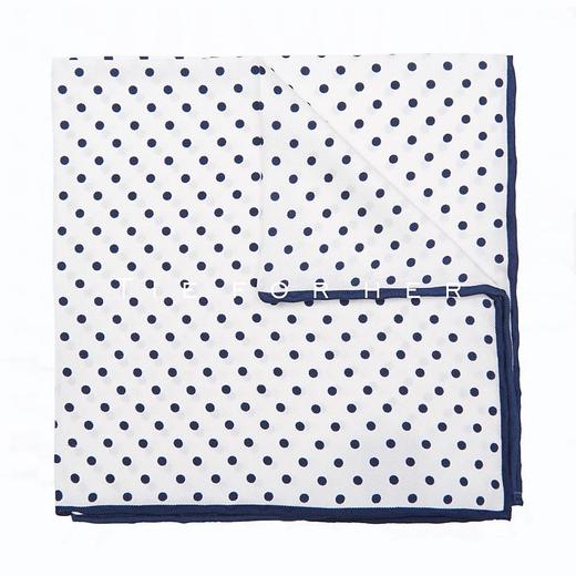 TP011 蓝波点白色真丝帕巾 商品图0