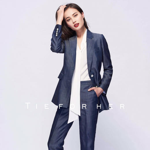 TF081 牛仔蓝单排扣两件套西装 商品图1