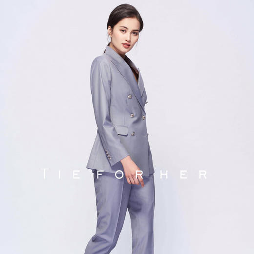 TF075 烟灰色双排扣两件套西装 商品图2