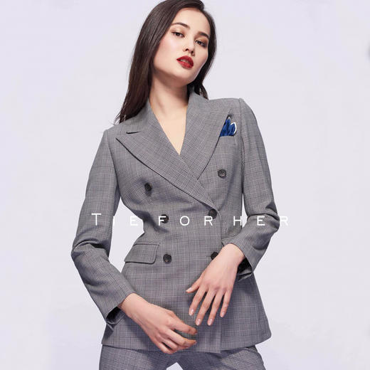 TF070 黑白格纹双排扣两件套西装 商品图1