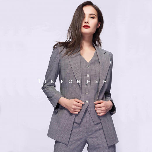 TF069 黑白格纹单排扣三件套西装 商品图2