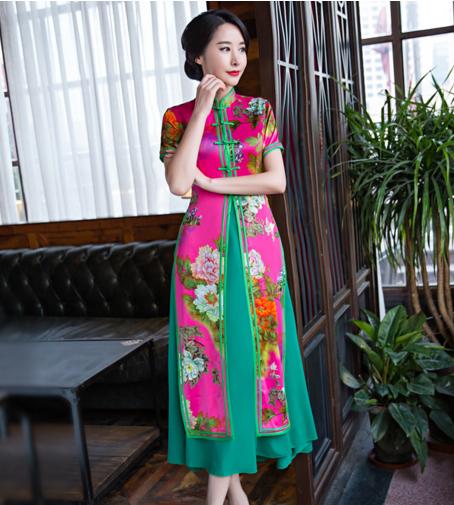 za4401风姿 新款原创民族风日常复古流行丝绸二件套越南奥黛
