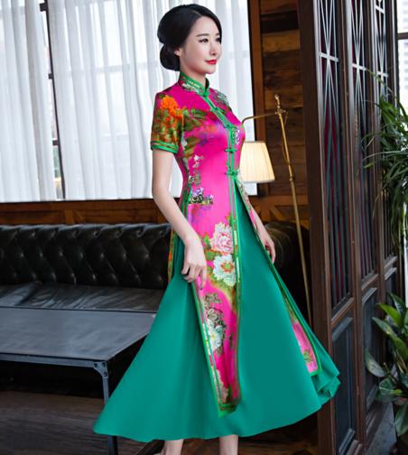 za4401风姿 新款原创民族风日常复古流行丝绸二件套越南奥黛