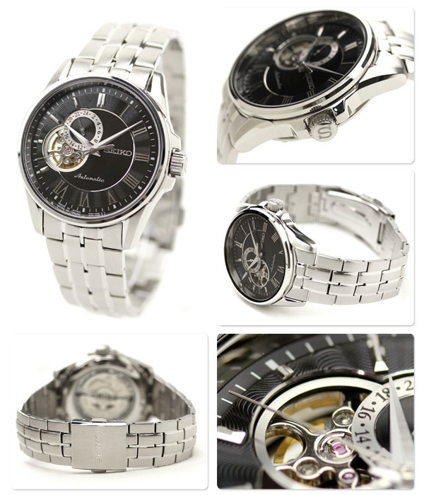 精工seiko presage 镂空深沉黑色高档商务机械男表手表 sary023