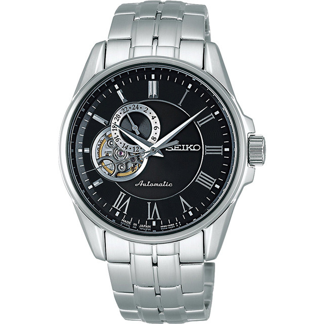 精工seiko presage 镂空深沉黑色高档商务机械男表手表 sary023