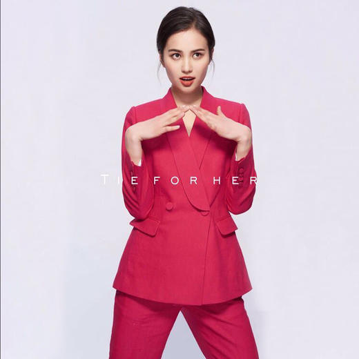 TF076 玫红色青果领双排扣两件套西装 商品图1