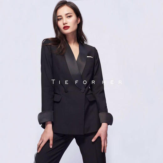 TF065 黑色青果领双排两件套西装 商品图1