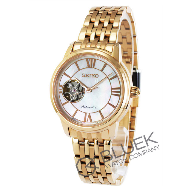 精工seiko presage 玫瑰金镂空机械女表对表手表 srry024
