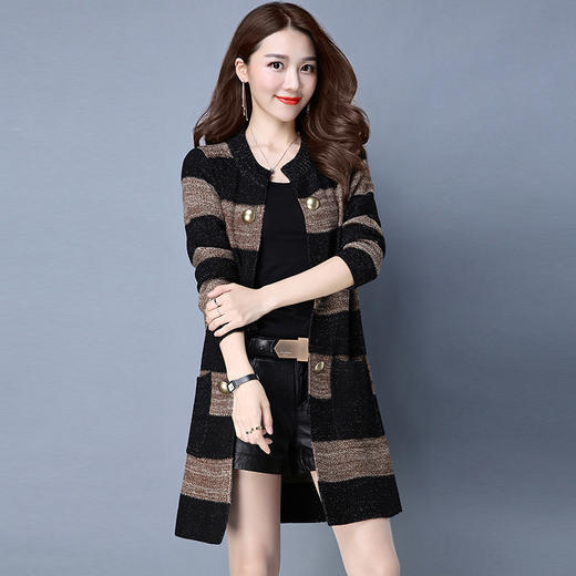 【服饰鞋包】新款女式外套中长款女装毛衣开衫条纹风衣针织衫 商品图0