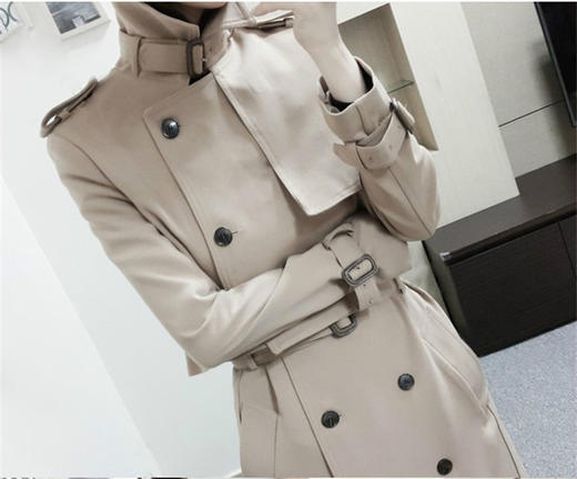 【服饰鞋包】韩版春季新款两件套大码修身休闲中长款风衣外套女装 商品图0