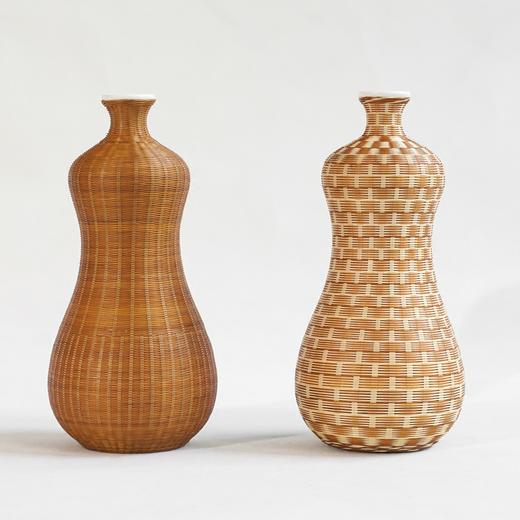 自然家 竹丝扣瓷 瓷胎竹编 茶道花道摆件禅意小花瓶小净瓶葫芦瓶