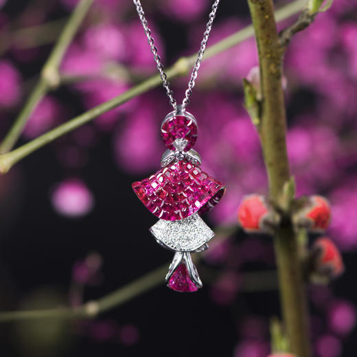 「红绫艳」 隐形镶嵌红宝石钻石吊坠 商品图1