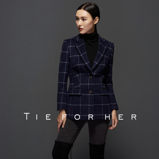 TF057粗纺蓝白窗格单排上衣 商品图0