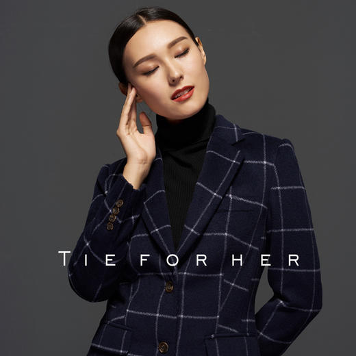 TF057粗纺蓝白窗格单排上衣 商品图2